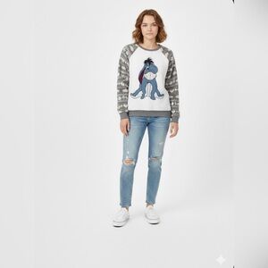 Disney Fleece Sweatshirt Women’s L Long Sleeve Gray/White Pullover Round Neck